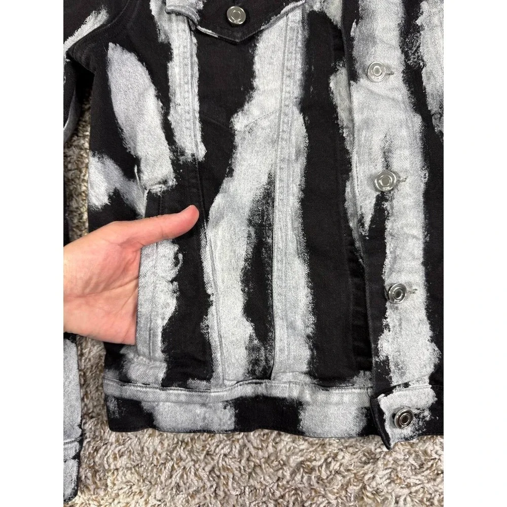 RTA Black White Elmer Denim Jacket Men's Size Small Itallian Fabric